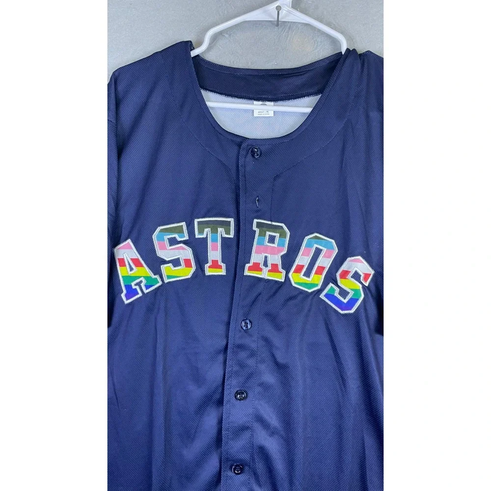 Houston Astros Baseball Jersey Mens XL Navy Blue Excellent Pride Rainbow 24